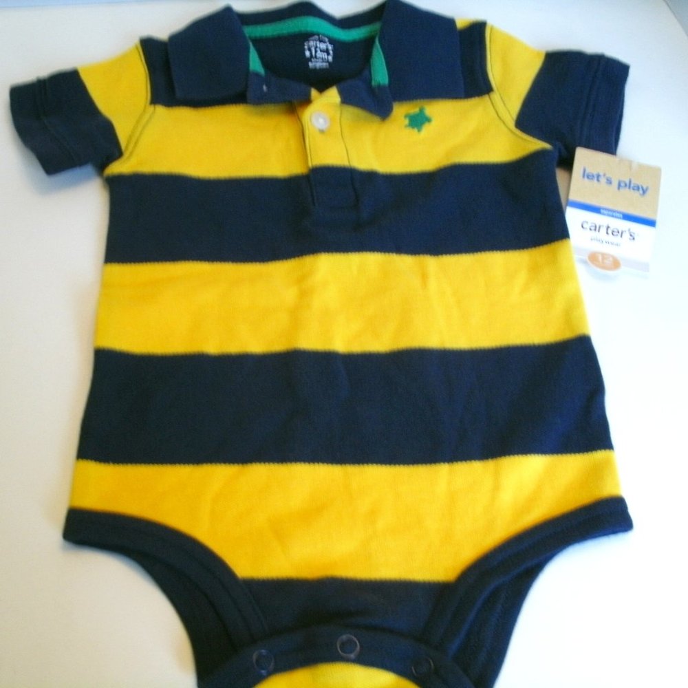 Carter's Boys Bodysuit Polo Shirt Yellow Blue Stripe Size 12 Months New